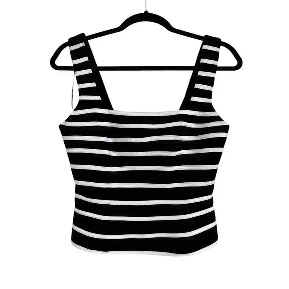 Vintage CACHE Womens White Black Square Neck Bustier Top Size 6 Evening Striped - Picture 1 of 5